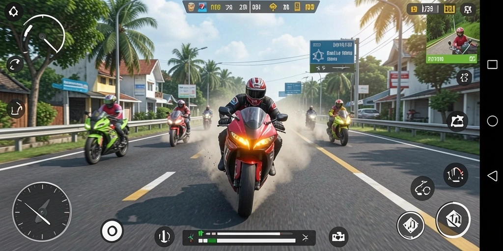 Tampilan gameplay balapan motor yang mendebarkan di 2739.