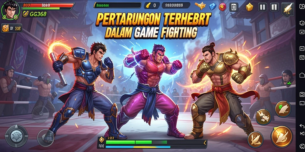 Tangkapan layar GG368 menunjukkan pertarungan seru dengan animasi dinamis.