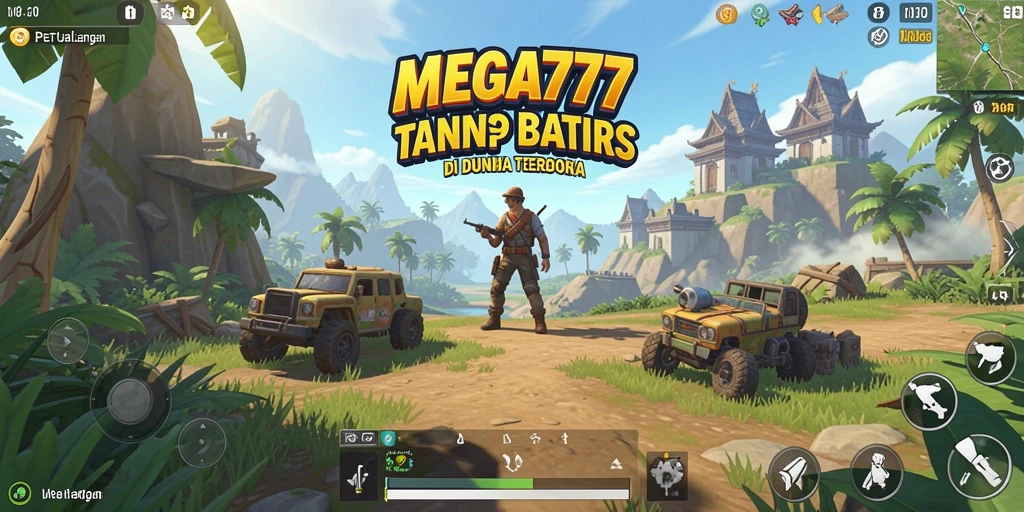 Gameplay MEGA777 menunjukkan pegunungan dan hutan yang indah dengan berbagai aktivitas.
