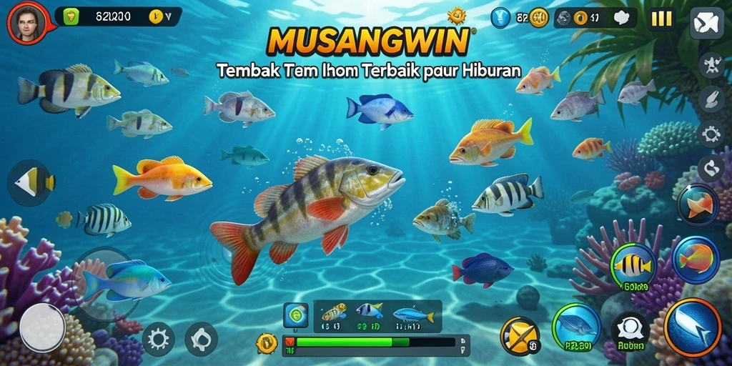 Gameplay seru dalam MUSANGWIN saat menangkap ikan besar.