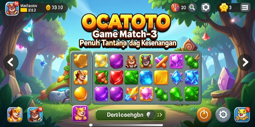 Tampilan gameplay menarik dalam OCATOTO dengan elemen Match-3 yang ceria.