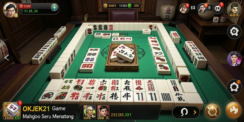 Screenshot gameplay OKJEK21 menampilkan tantangan Mahjong yang menarik.